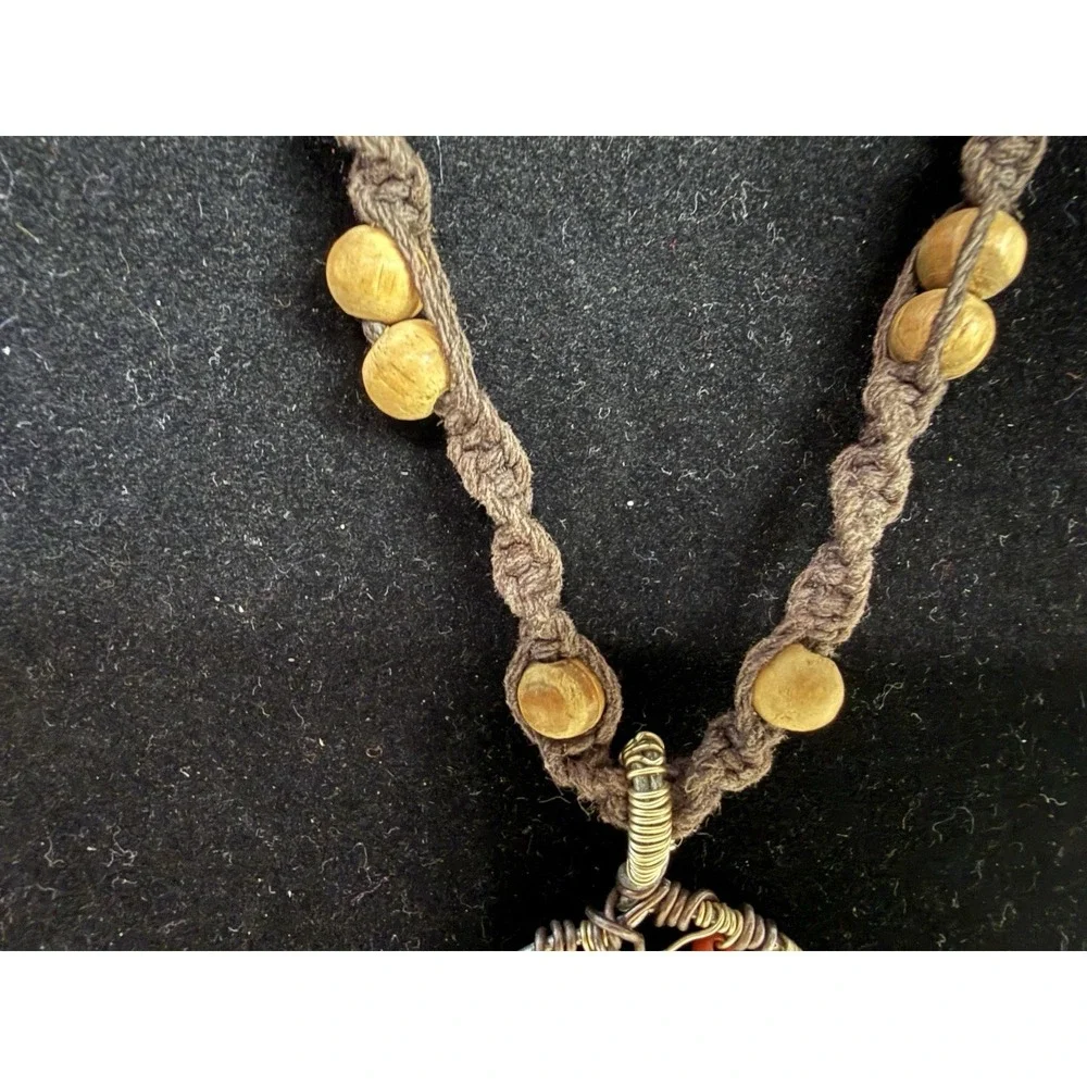 Braided Necklace Cord Wire Wrapped Tree OF Life Charm Unique Button Loop - Picture 3 of 4